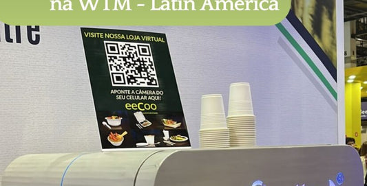 Copos biodegradáveis eeCoo fazem sucesso no stand da Resorts Brasil na WTM Latin América 2023